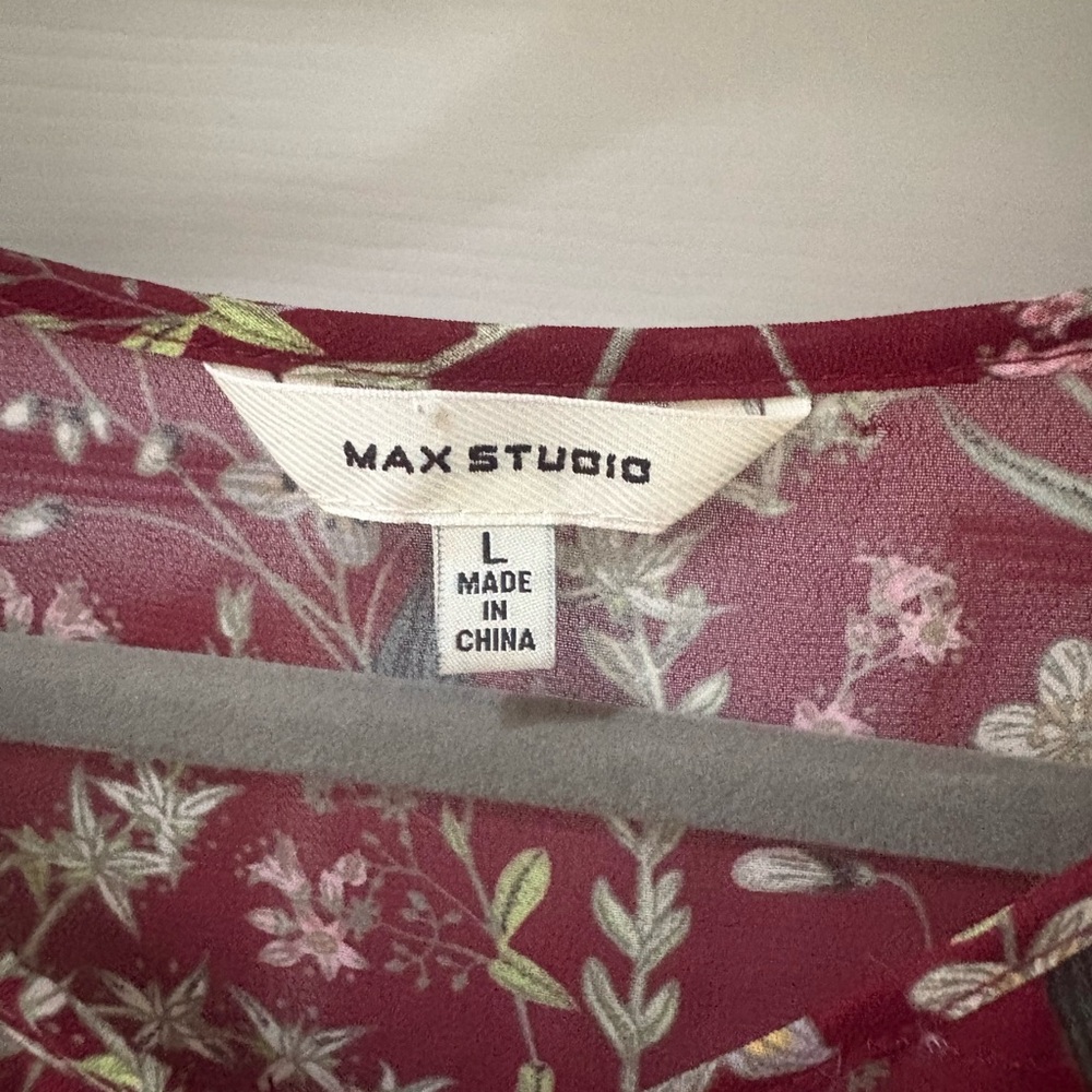 Max Studio Maroon Floral Button-Down Blouse - image 5